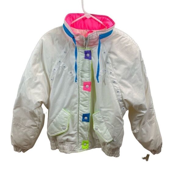 New with Tags Vintage 80’s New York Girl White and Neon Winter Jacket Small - Picture 2 of 13